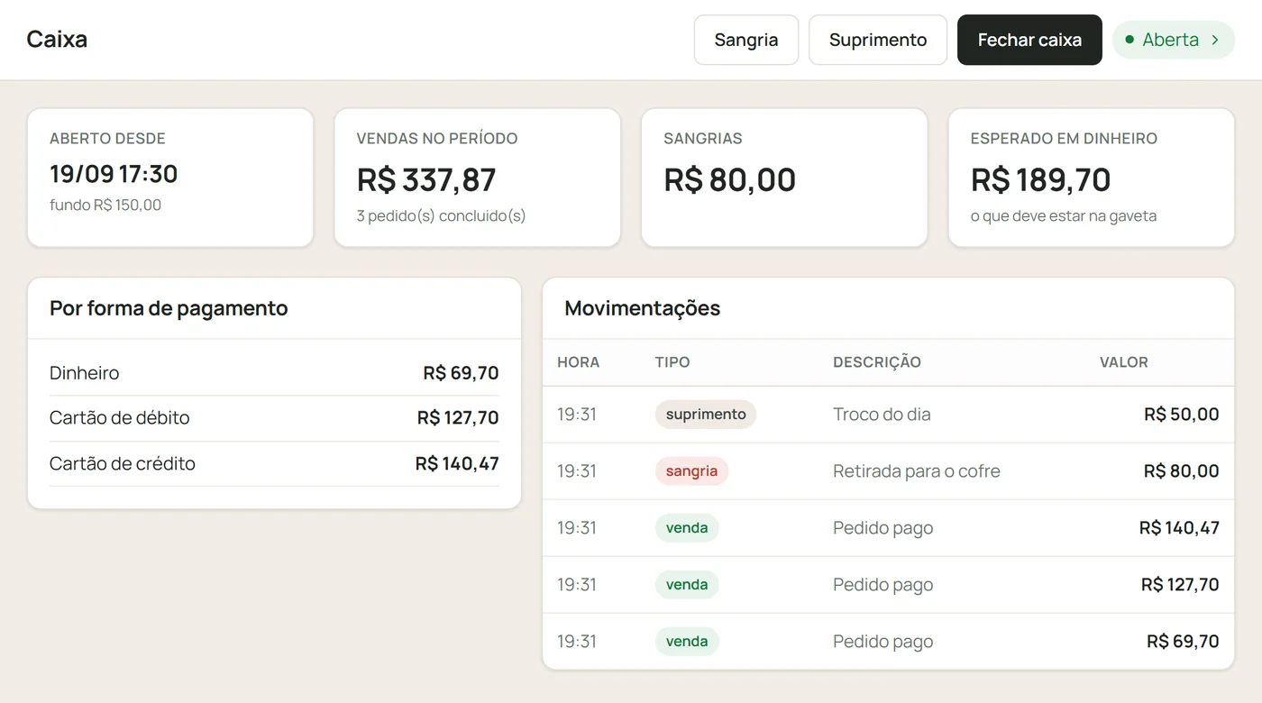 Caixa, tela real do KatuFood